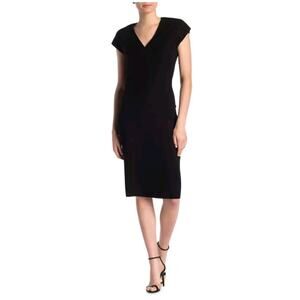 Vince Womens Sleeveless V-Neck Pencil Midi Dress Crepe Viscose Knit Size 8